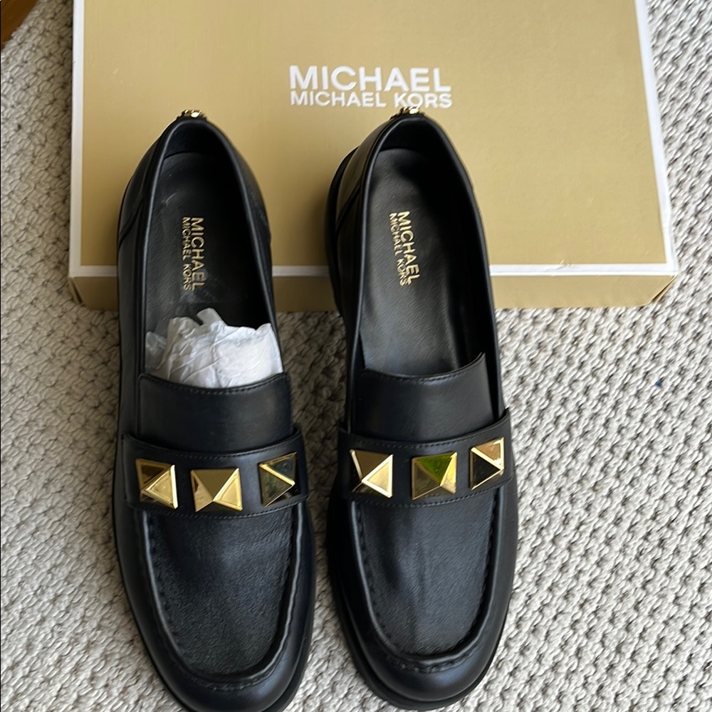 Michael Kors Black Loafers with Gold Accents